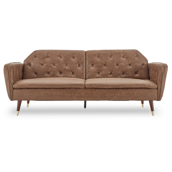  Faux Velvet Tufted Sofa Bed Couch Futon - Brown