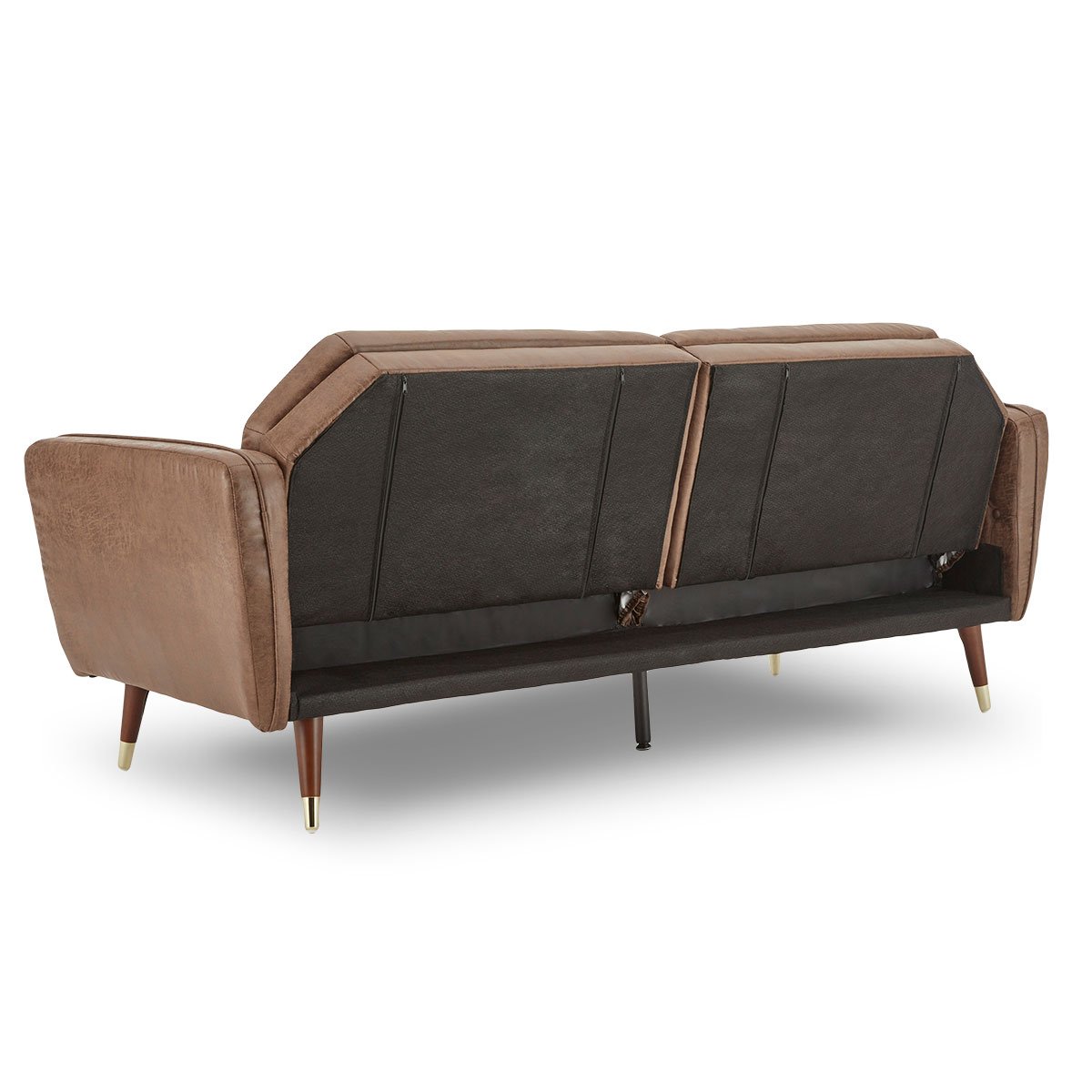 Faux Velvet Tufted Sofa Bed Couch Futon - Brown