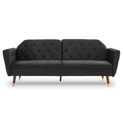 Faux Velvet Tufted Sofa Bed Couch Futon - Black