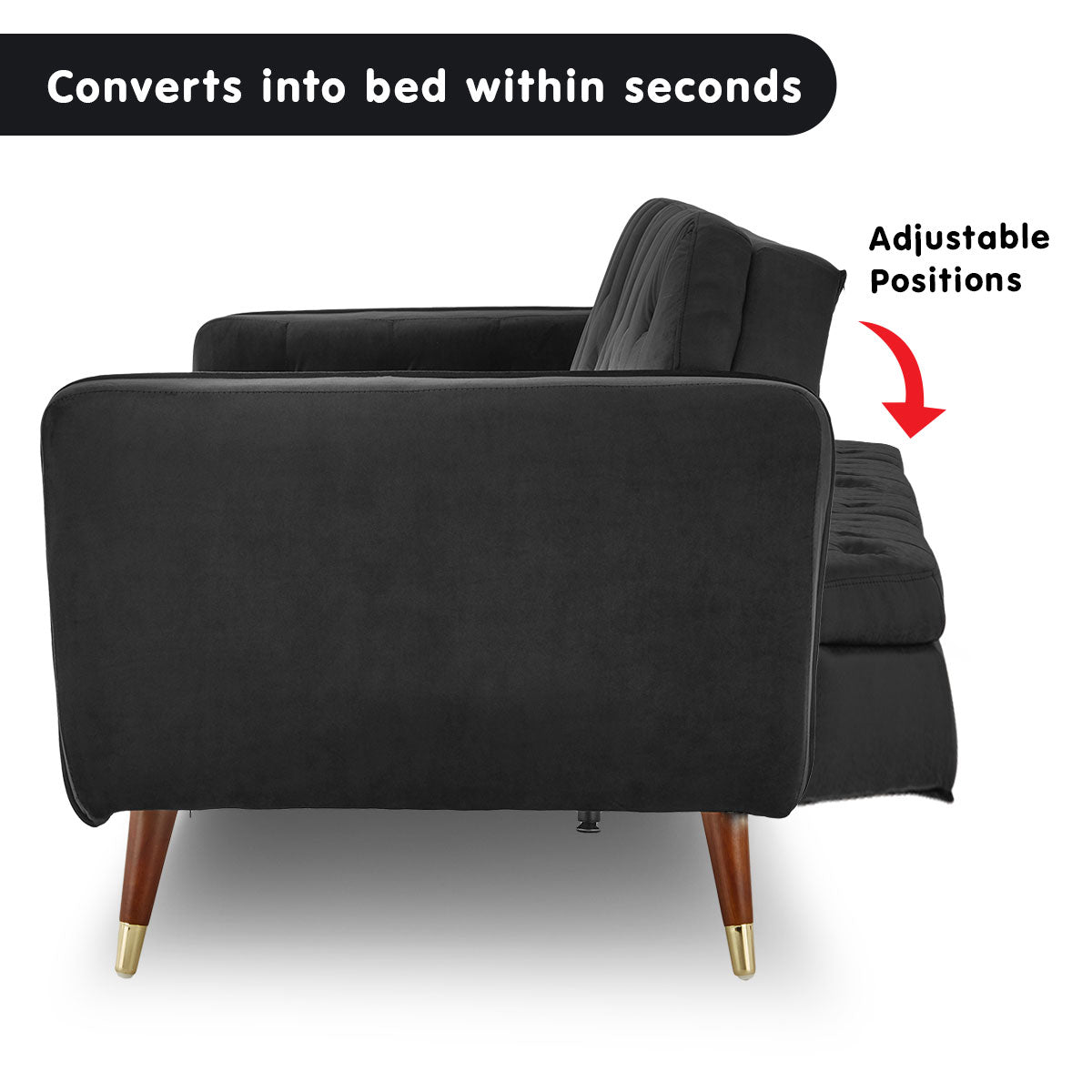 Faux Velvet Tufted Sofa Bed Couch Futon - Black