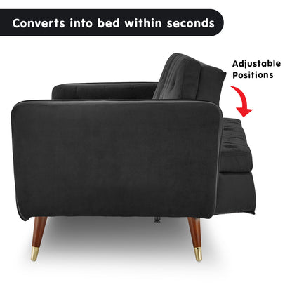Faux Velvet Tufted Sofa Bed Couch Futon - Black