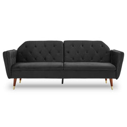 Faux Velvet Tufted Sofa Bed Couch Futon - Black