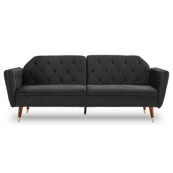  Velvet Tufted Sofa Bed Couch Futon - Black