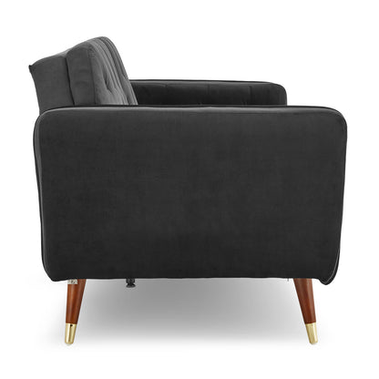 Faux Velvet Tufted Sofa Bed Couch Futon - Black