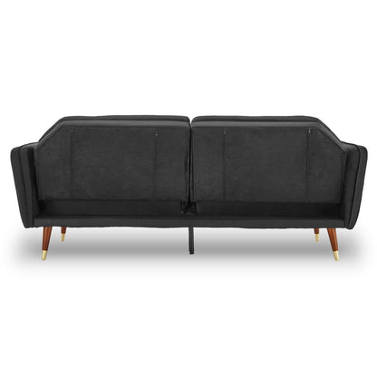 Faux Velvet Tufted Sofa Bed Couch Futon - Black