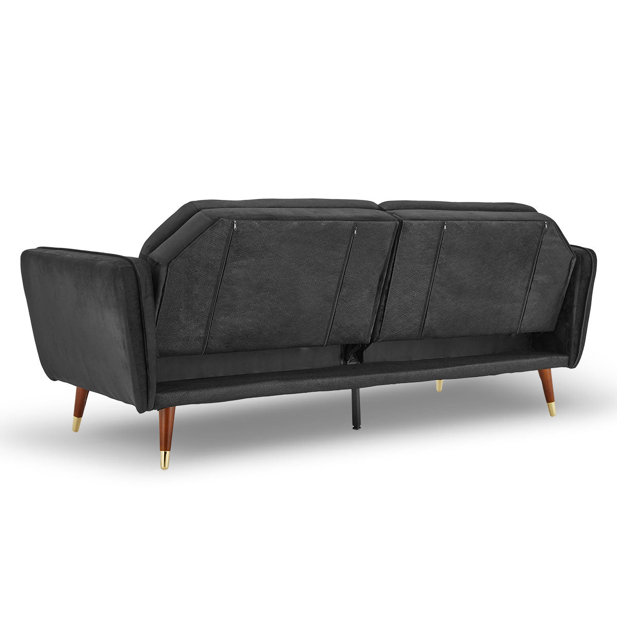 Faux Velvet Tufted Sofa Bed Couch Futon - Black