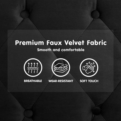Faux Velvet Tufted Sofa Bed Couch Futon - Black