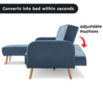 3-Seater Corner Sofa Bed with Chaise Lounge - Blue