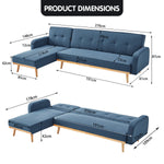 3-Seater Corner Sofa Bed with Chaise Lounge - Blue