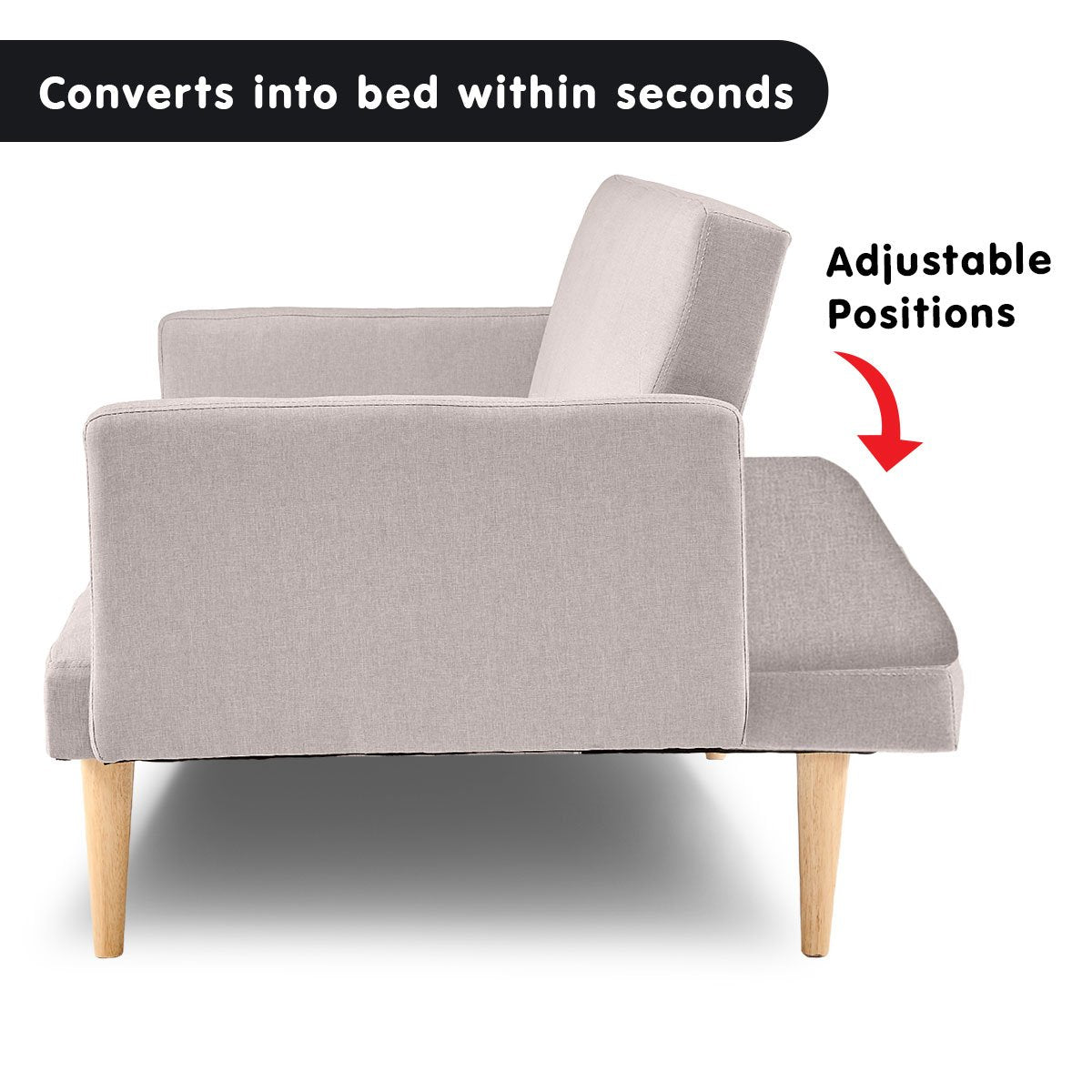 3-Seater Faux Linen Sofa Bed Couch - Beige
