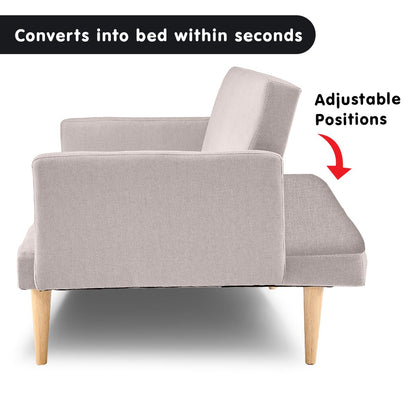 3-Seater Faux Linen Sofa Bed Couch - Beige