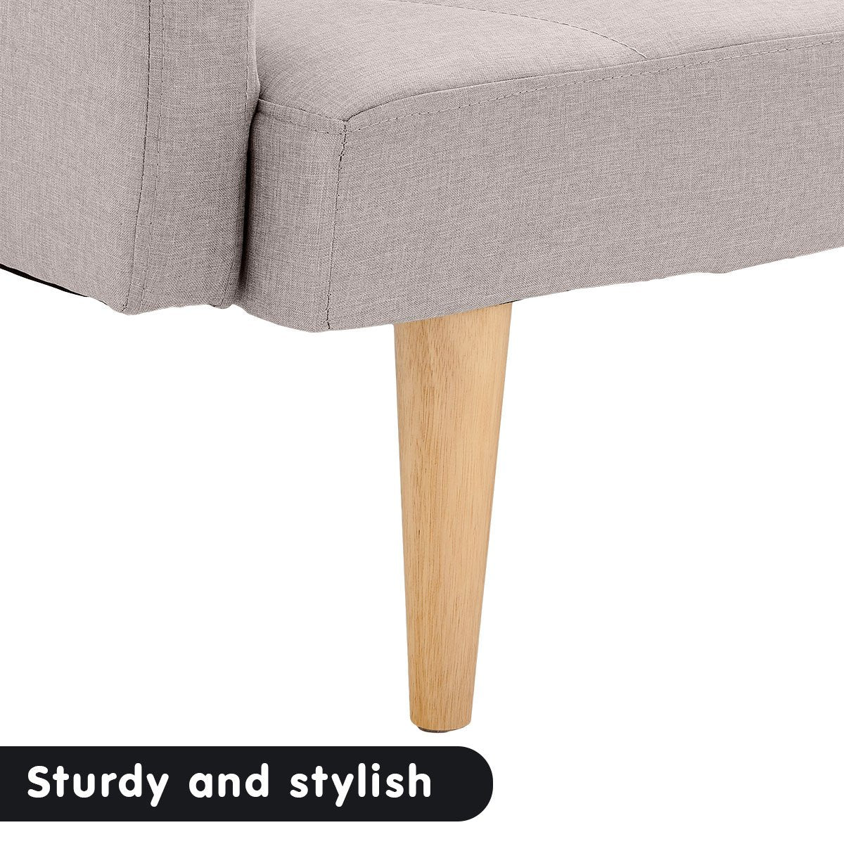 3-Seater Faux Linen Sofa Bed Couch - Beige