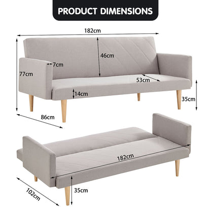 3-Seater Faux Linen Sofa Bed Couch - Beige