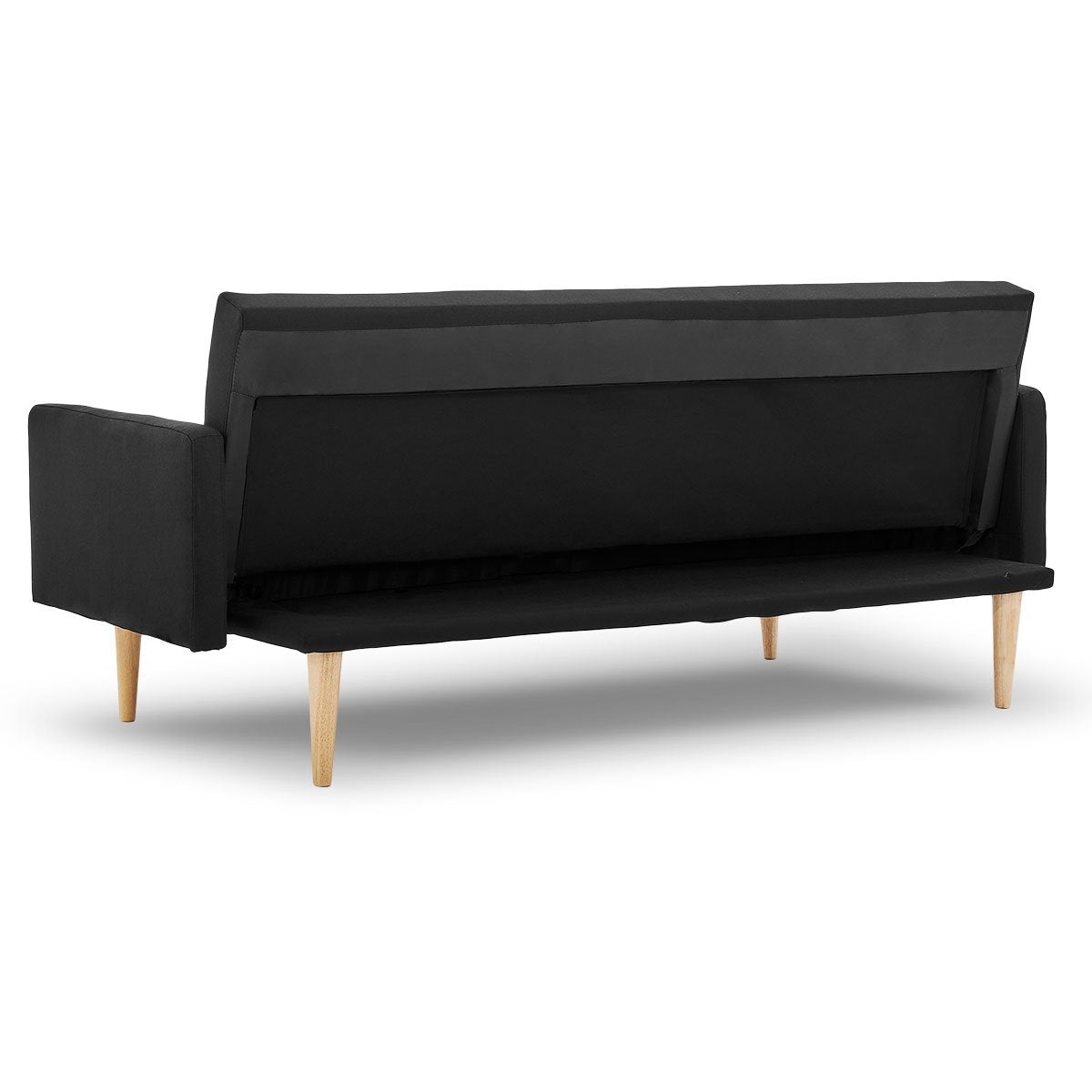 3-Seater Faux Linen Sofa Bed Couch - Black