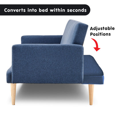 3-Seater Linen Sofa Bed Couch - Blue