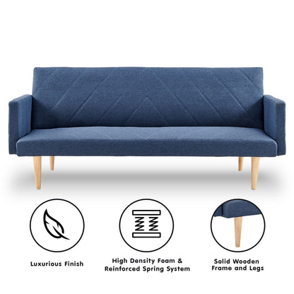 3-Seater Linen Sofa Bed Couch - Blue