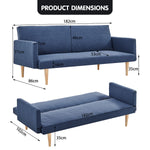 3-Seater Linen Sofa Bed Couch - Blue
