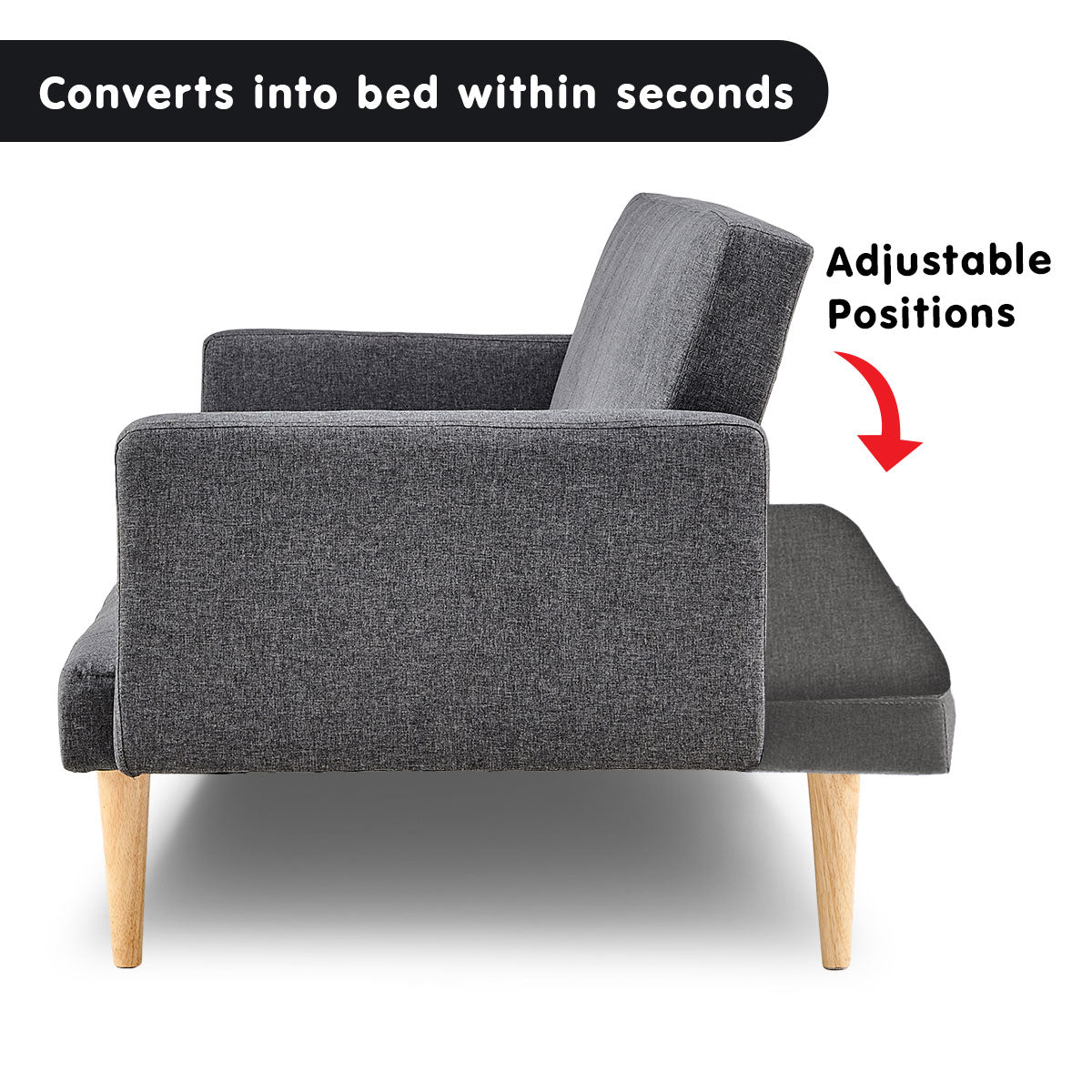 3-Seater Linen Sofa Bed Couch - Dark Grey