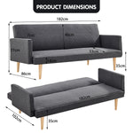 3-Seater Linen Sofa Bed Couch - Dark Grey