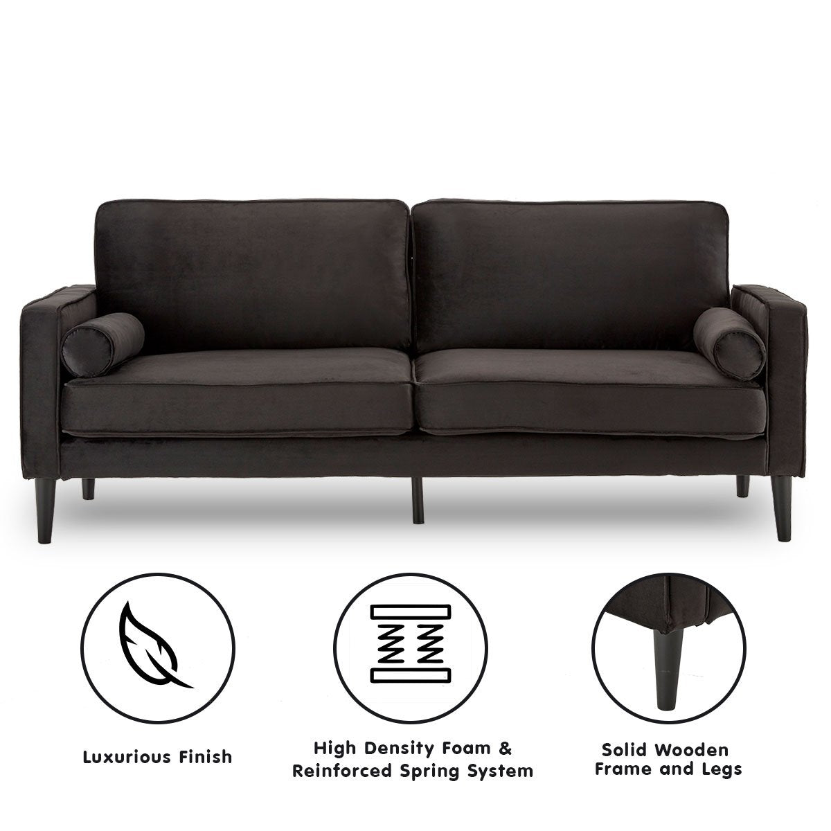 Velvet Sofa Bed Couch Furniture Lounge Suite - Black