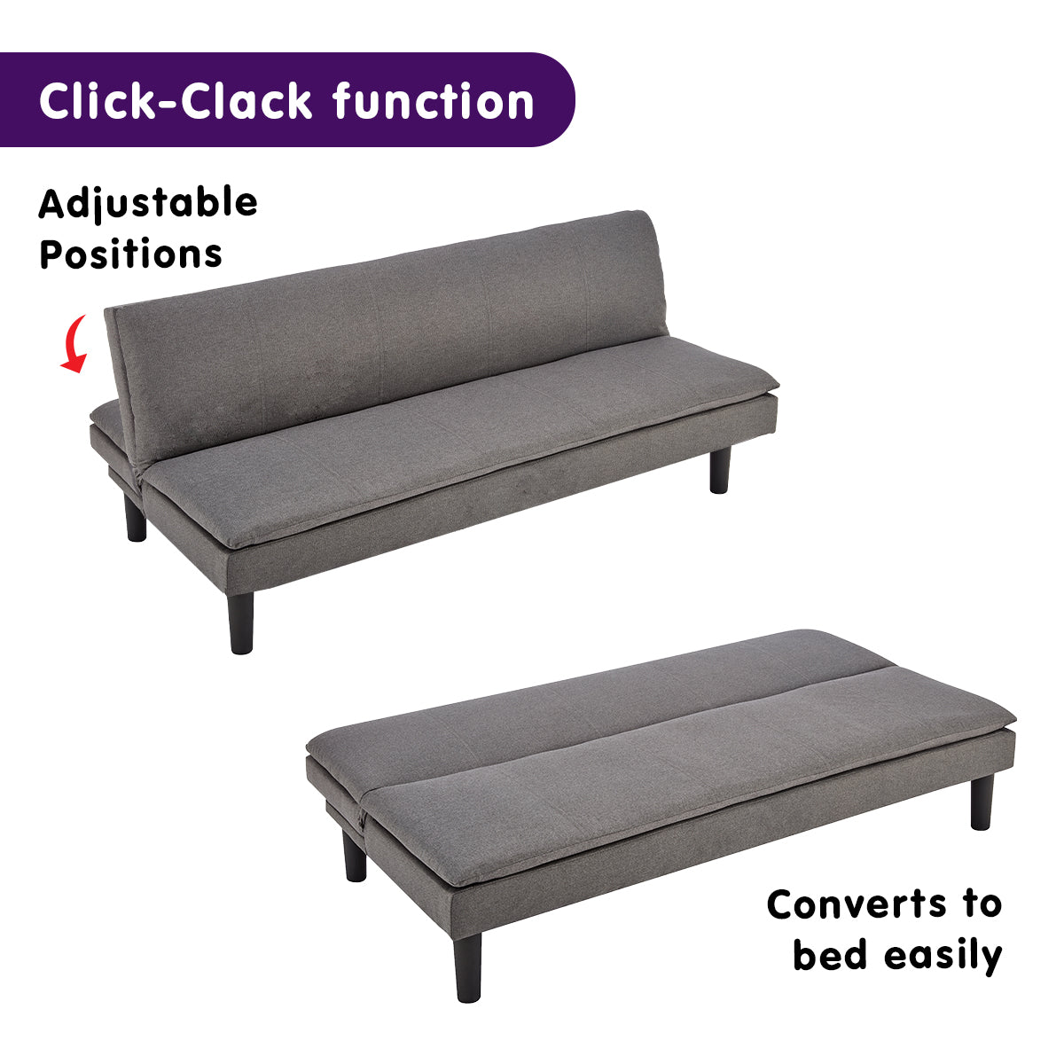 3 Seater Modular Faux Linen Fabric Sofa Bed Couch -Dark Grey