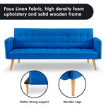 3 Seater Modular Linen Fabric Sofa Bed Couch Armrest - Blue