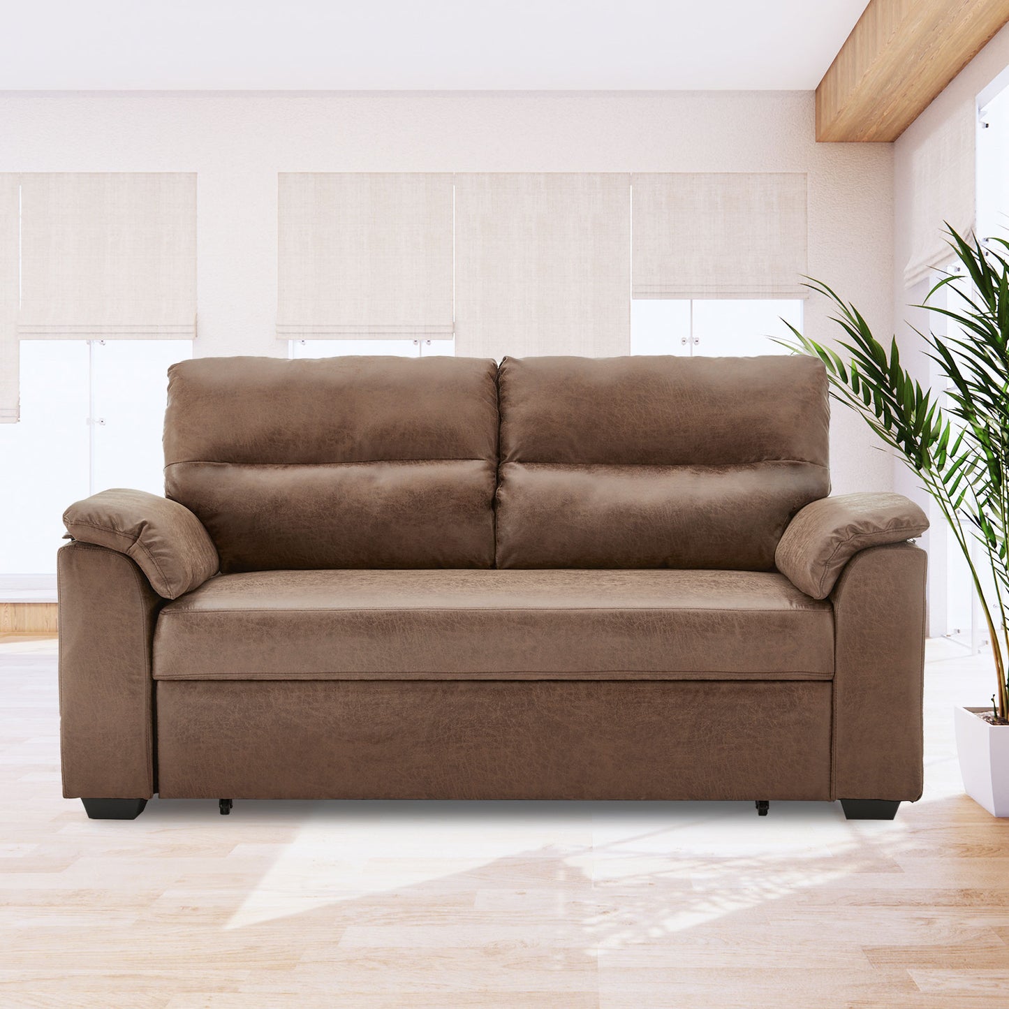Distressed Fabric Sofa Bed Couch Lounge - Brown