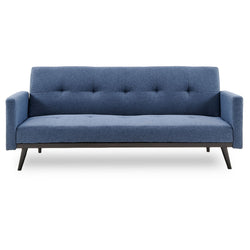 Tufted Faux Linen 3-Seater Sofa Bed with Armrests - Blue