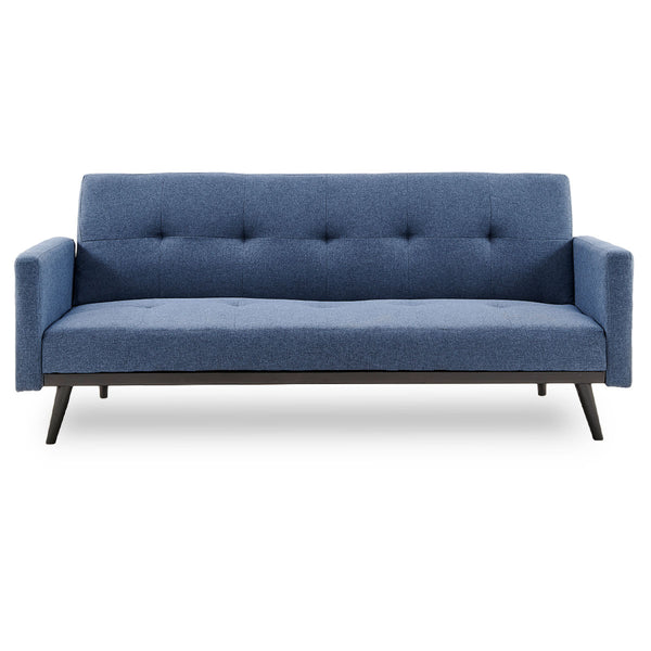  Tufted Linen 3-Seater Sofa Bed with Armrests - Blue