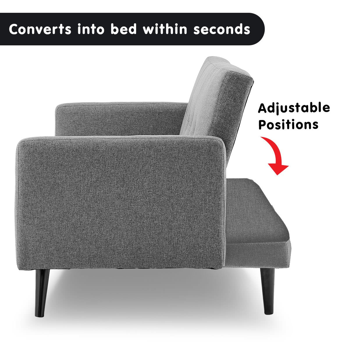 Tufted Faux Linen 3-Seater Sofa Bed With Armrests - Light Grey