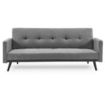 Tufted Faux Linen 3-Seater Sofa Bed With Armrests - Light Grey