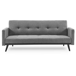 Tufted Faux Linen 3-Seater Sofa Bed With Armrests - Light Grey