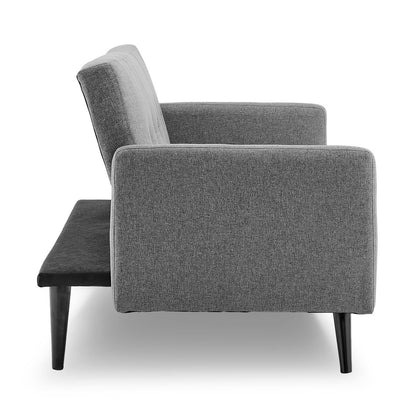 Tufted Faux Linen 3-Seater Sofa Bed With Armrests - Light Grey