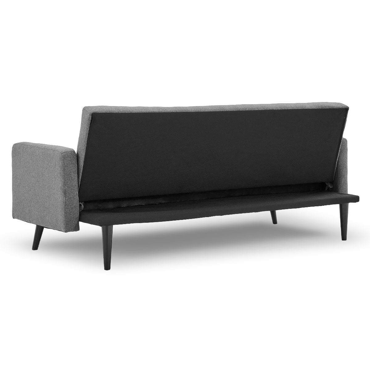 Tufted Faux Linen 3-Seater Sofa Bed With Armrests - Light Grey