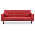 Tufted Faux Linen 3-Seater Sofa Bed With Armrests - Red