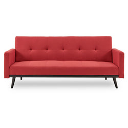Tufted Faux Linen 3-Seater Sofa Bed With Armrests - Red