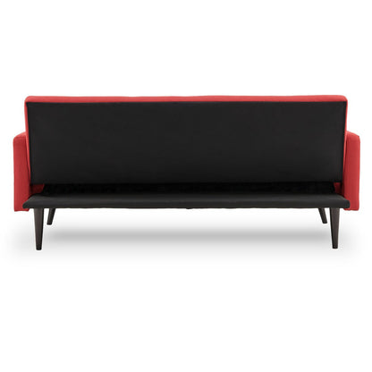 Tufted Faux Linen 3-Seater Sofa Bed With Armrests - Red