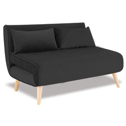 2-Seater Adjustable Sofa Bed Lounge Faux Velvet - Black