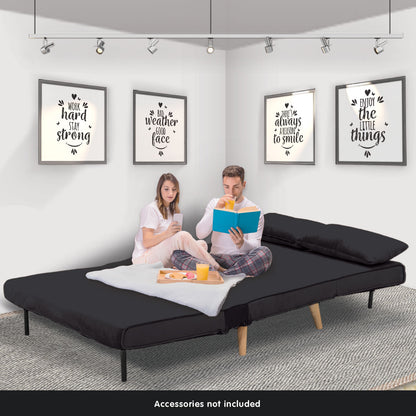 2-Seater Adjustable Sofa Bed Lounge Faux Velvet - Black