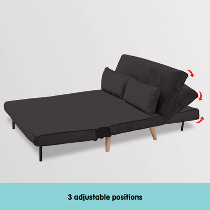 2-Seater Adjustable Sofa Bed Lounge Faux Velvet - Black