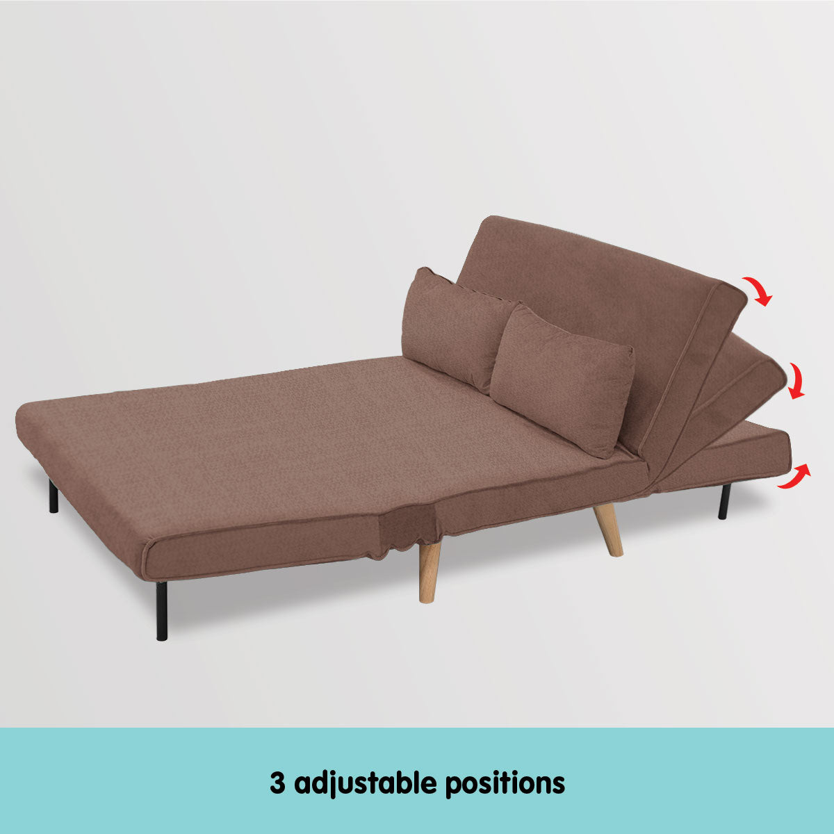2-Seater Adjustable Sofa Bed Lounge Faux Linen - Brown