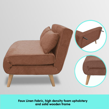 2-Seater Adjustable Sofa Bed Lounge Faux Linen - Brown