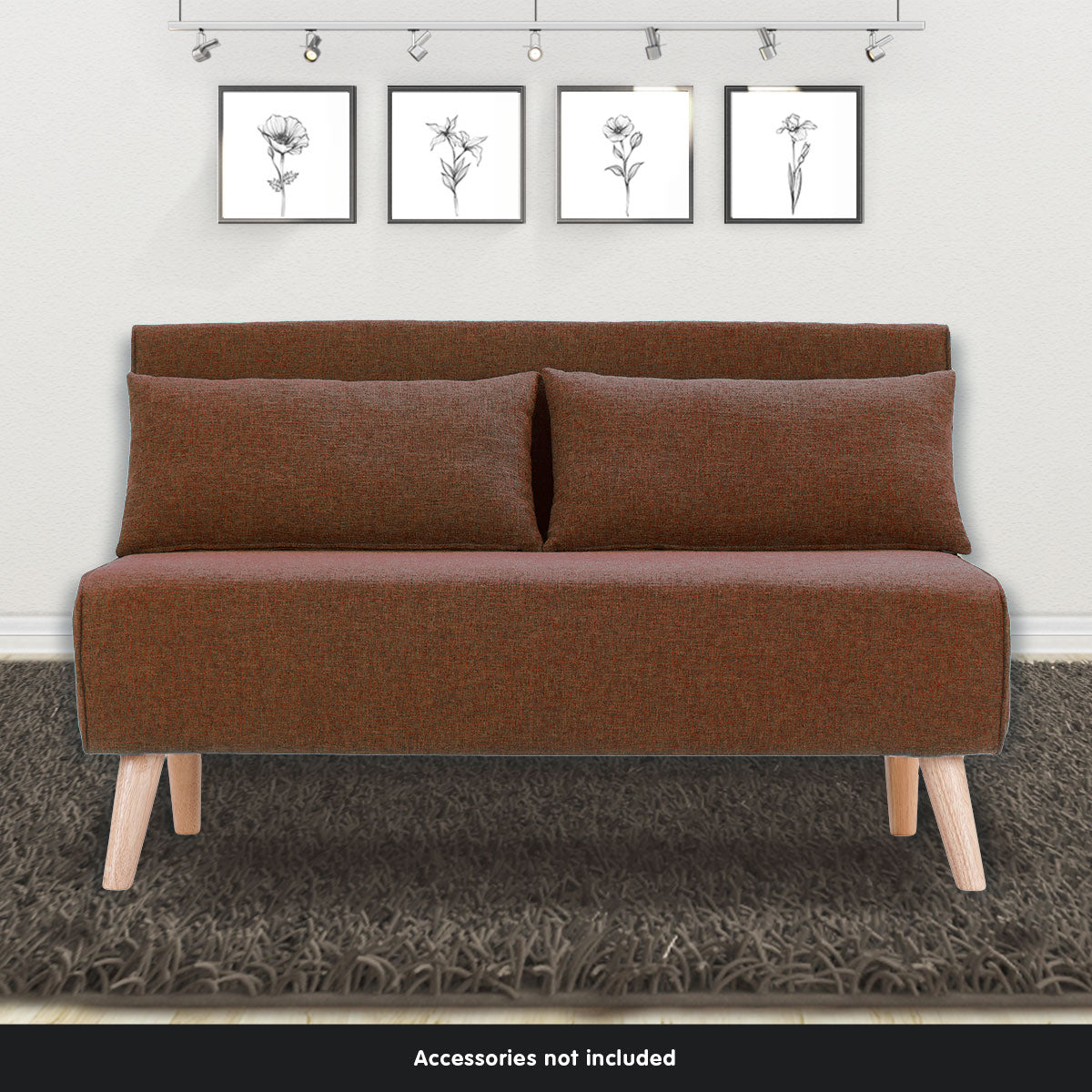 2-Seater Adjustable Sofa Bed Lounge Faux Linen - Brown