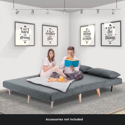 2-Seater Adjustable Sofa Bed Lounge Faux Linen - Dark Grey