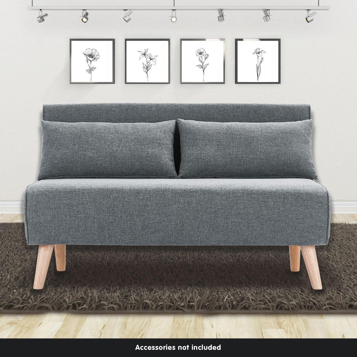 2-Seater Adjustable Sofa Bed Lounge Faux Linen - Dark Grey