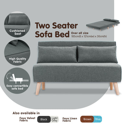 2-Seater Adjustable Sofa Bed Lounge Faux Linen - Dark Grey