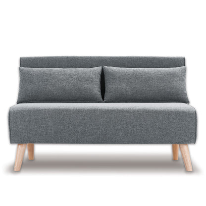 2-Seater Adjustable Sofa Bed Lounge Faux Linen - Dark Grey