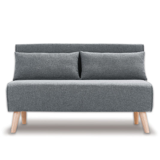 2-Seater Adjustable Sofa Bed Lounge Faux Linen - Dark Grey