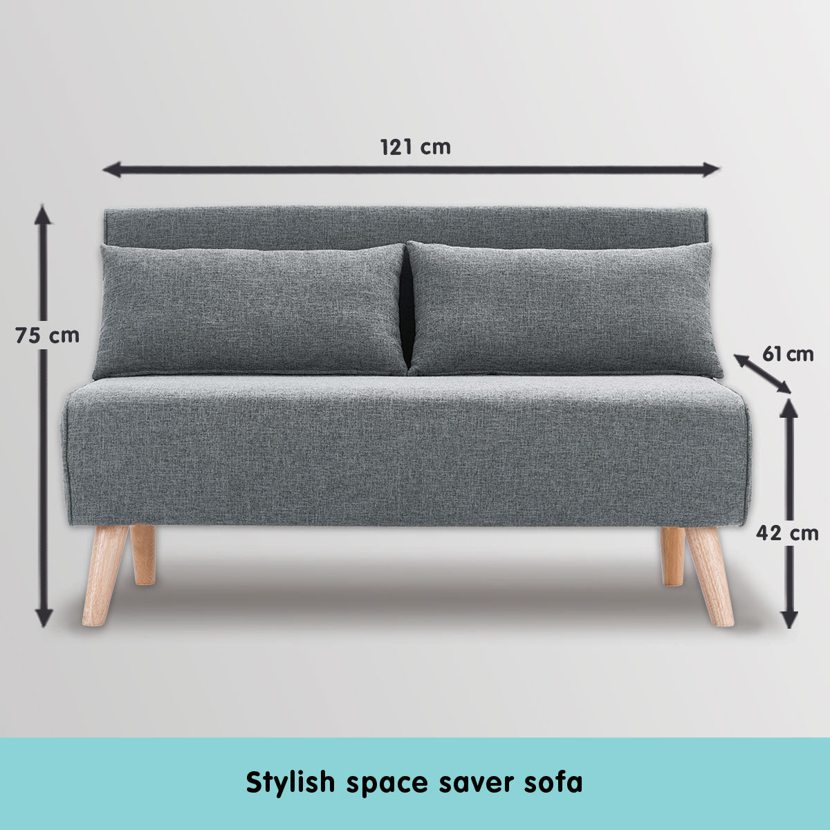 2-Seater Adjustable Sofa Bed Lounge Faux Linen - Dark Grey