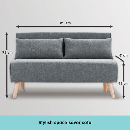 2-Seater Adjustable Sofa Bed Lounge Faux Linen - Dark Grey